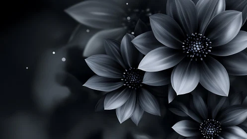 Monochromatic flowers rendered with precise depth-of-field and textural detail