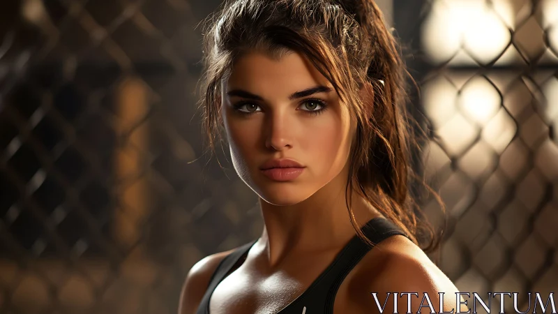 Strong-featured woman in athletic wear portrait study.