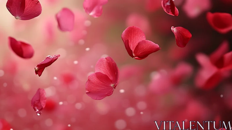 Falling Red Petals Suspended Motion Romance.