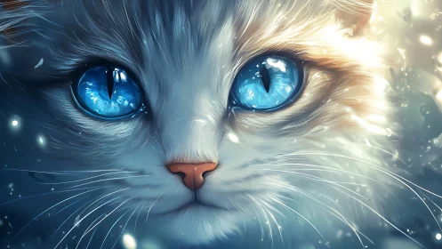 Luminous White Cat with Striking Blue Eyes.