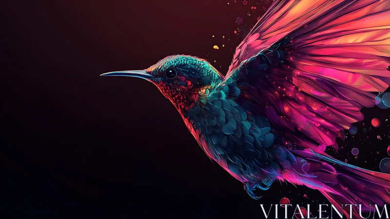Neon hummingbird ignites the dark with prismatic wings.