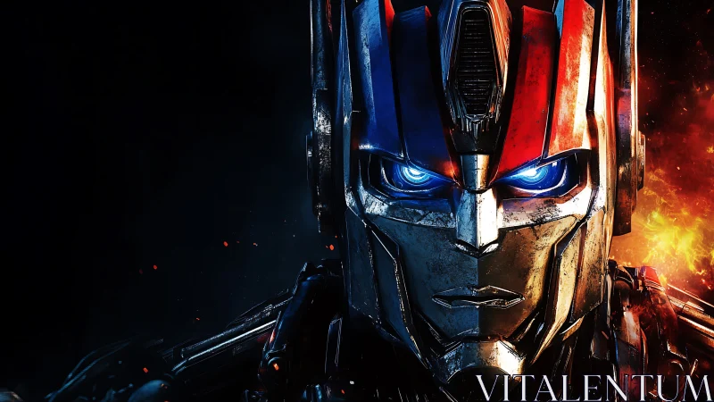 Cyber titan ignites the dark with searing neon gaze.