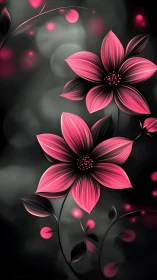 Crimson Petals Dance Against Darkness in Glowing Botanical Reverie