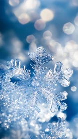 Macro study of crystalline snowflake geometry in cool bokeh field