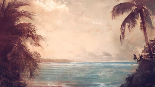 Sepia-Drenched Paradise: Palm Whispers Frame a Turquoise Dream.