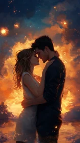 Two souls ignite: cosmic passion erupts in celestial fire.