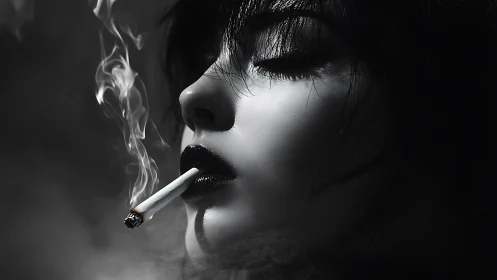 Monochrome close-up portrait with cinematic smoke dynamics.
