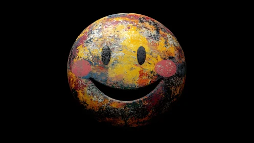 Heavily weathered smiley sphere with corroded multicolor patina