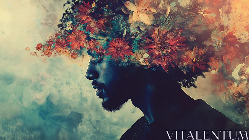 Floral dreams bloom from a serene profile in rich color haze