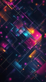 Neon prisms drift through midnight circuitry skyward.