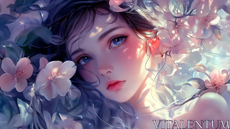 Soft spring dreamscape cradles a serene floral portrait