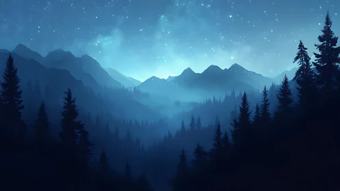 Starlit Mountain Valley Night - Alpine Wilderness Under Aurora