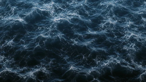 Ocean surface waves form intricate textured dark pattern.