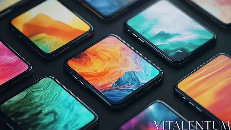 Colorful bezel-less smartphones form geometric flat layout