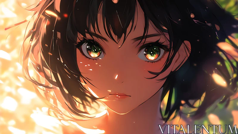 Sun-drenched gaze holds twilight sparks inside quiet eyes