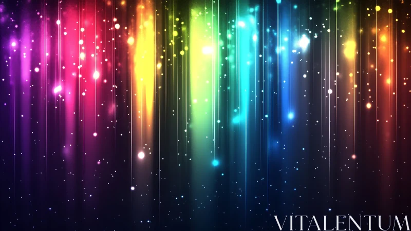 Vertical spectral light streaks over cosmic bokeh field.