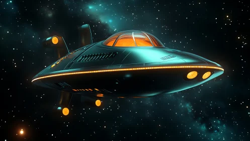 Elliptical fusion-drive starship in deep-space cruise profile.