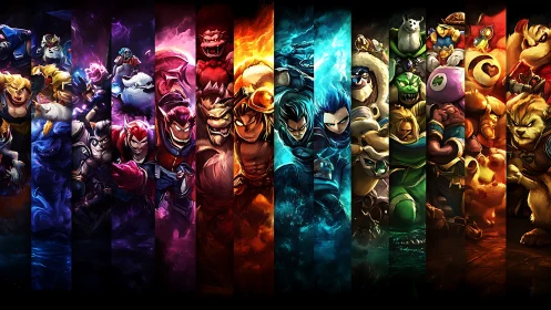 Vibrant heroes leap forward in a colorful fantasy battle lineup