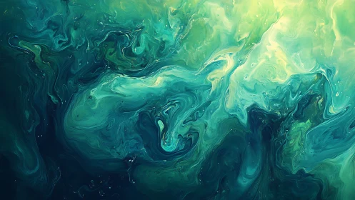 Digital painting of teal fluid vortices with luminous gradients.