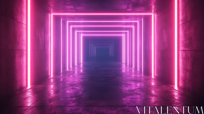 Neon vanishing tunnel with recursive rectilinear light frames.