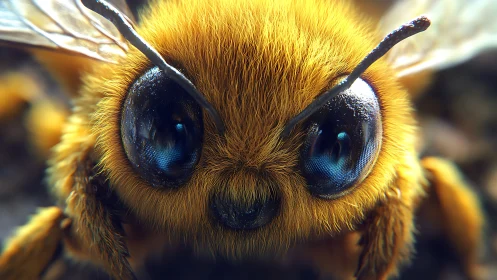Hyper-detailed macro close-up renders a bee’s iridescent eyes