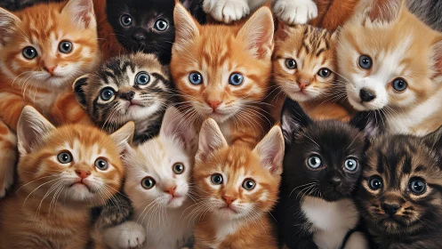 Composite Digital Rendering of Eleven Juvenile Felines Displaying Frontal Focal Composition