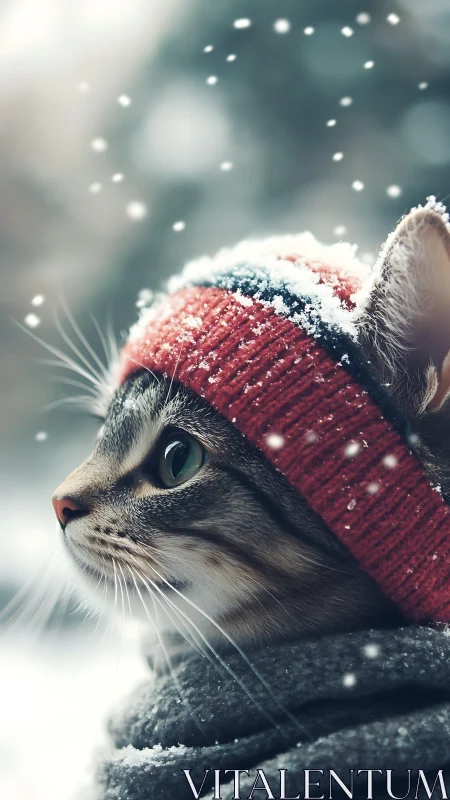 Winter Feline Portrait: Knit Cap Study in Seasonal Realism.
