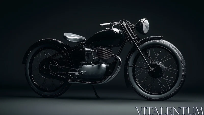 Vintage black motorcycle stands in dramatic studio lighting