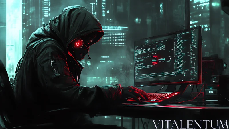 Midnight coder bends neon shadows in a cyber city glow