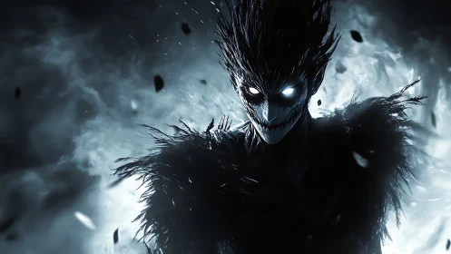 Sinister winged entity emerges from swirling lunar mist.