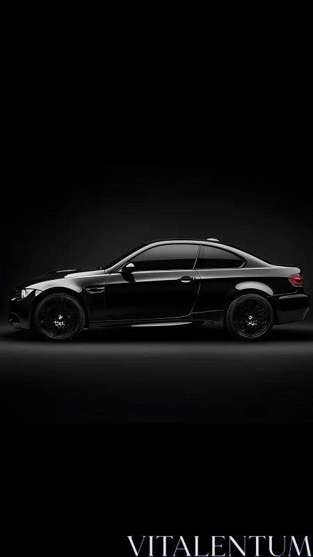 Side-profile studio capture of glossy black performance coupe