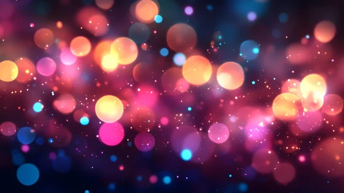 Vibrant abstract bokeh lights on dark background, digital art style.