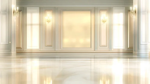 Sunlit marble ballroom glows with quiet gilded grandeur.