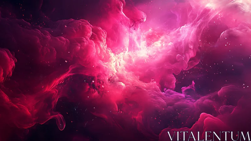 Radiant magenta nebula swirls across a luminous cosmic void