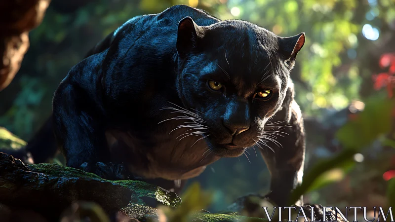 Black Panther in Dappled Forest Light.