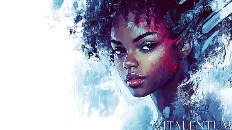 Digital portrait of young woman in cool blue brush textures