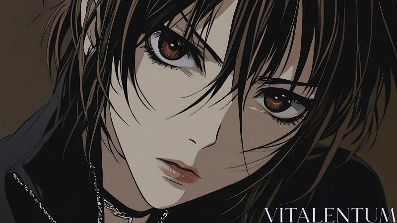 Brooding anime character gazes intensely into the distance.