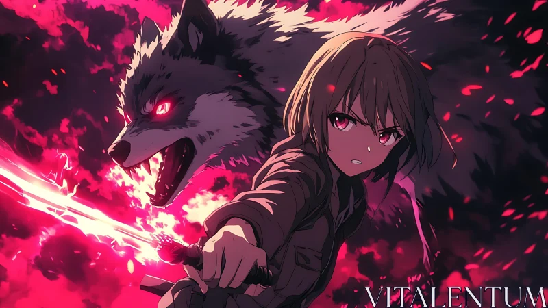 Wolf-bound swordswoman channels burning crimson fury.