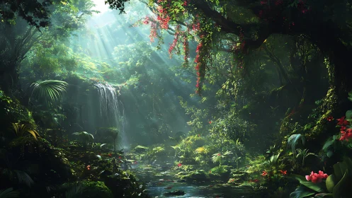 Luminescent Rainforest Sanctuary: Digital Composition.