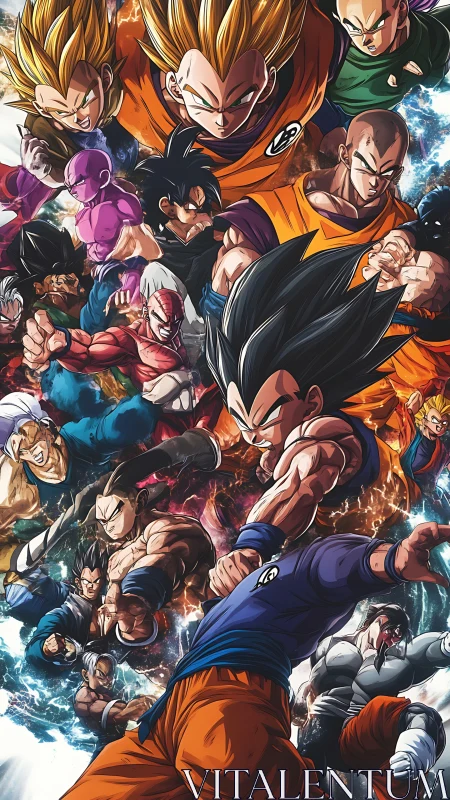 Collage shows multiple anime fighters arranged in vertical tiers