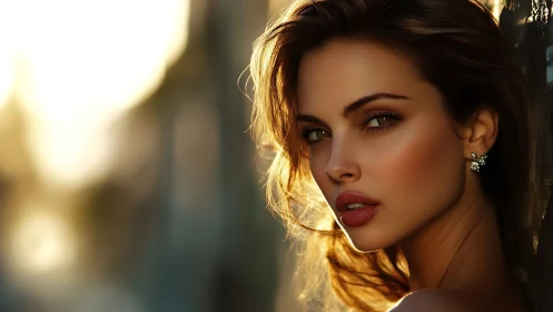 Close-up portrait of woman in warm sunset light.