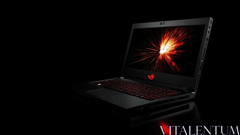 Black gaming laptop displays radial light burst on screen