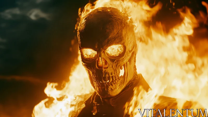 Flaming skull figure emerging from intense surrounding fire.
