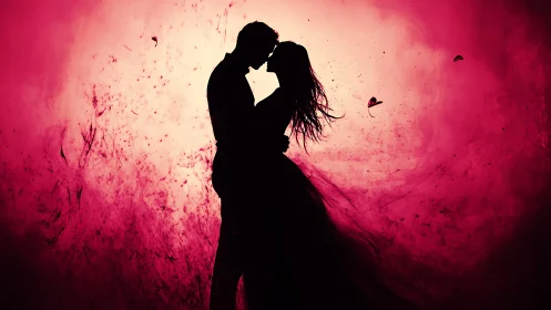 Two Souls Kissing in Passionate Pink Silhouette