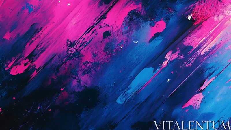 Vibrant pink and blue brushstrokes swirling with energy.