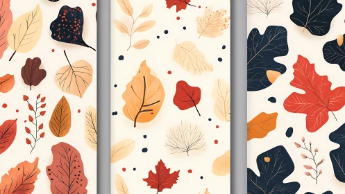 Stylized autumn leaf patterns align in a triptych arrangement