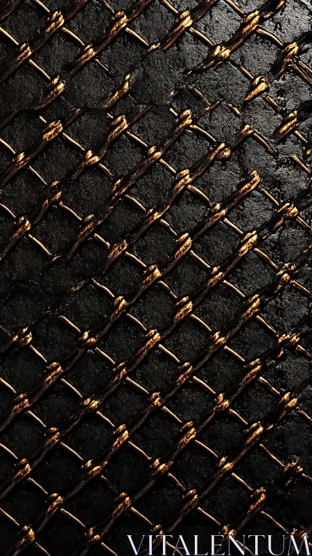 Metal chain-link pattern on dark textured surface under light.