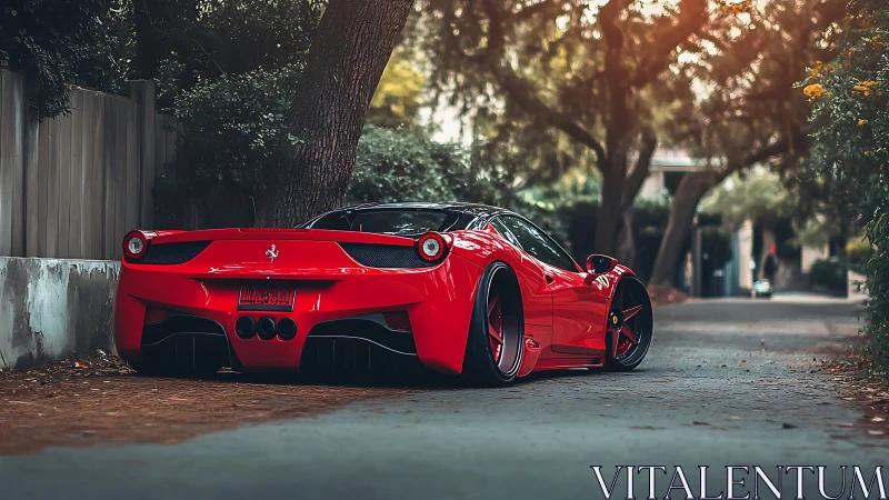 Photorealistic rear three-quarter supercar study in soft bokeh light.