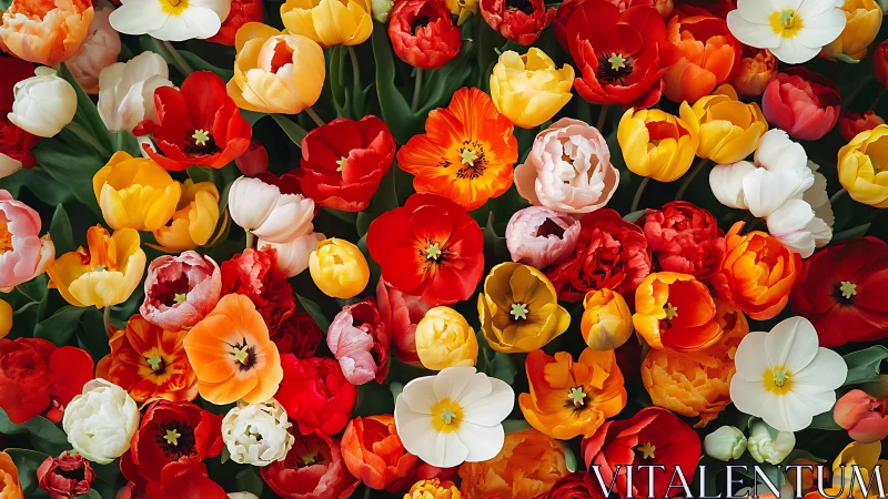 Multicolored Tulip Garden Composition