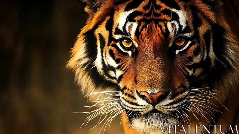 Tiger eyes carve molten light from the jungle shadows